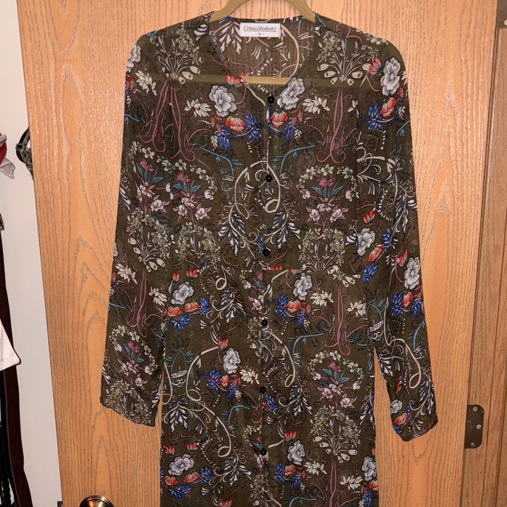 Urban Modesty Floral Button-down long sleeve full length Duster/cover-up